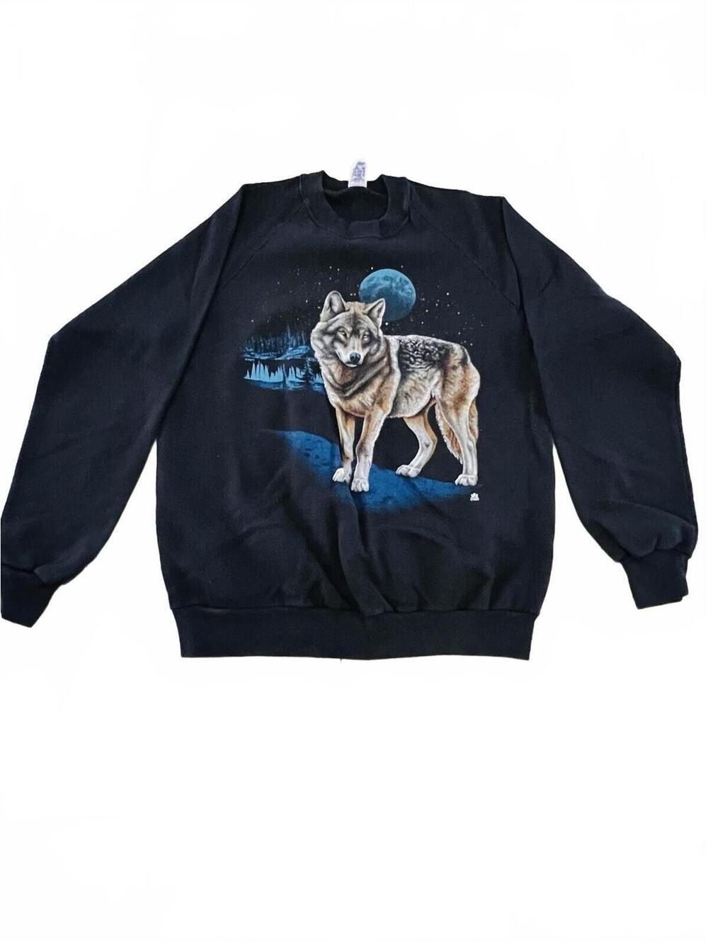 VTG 1987 Wolf In The Night Crewneck Sweatshirt Size Large